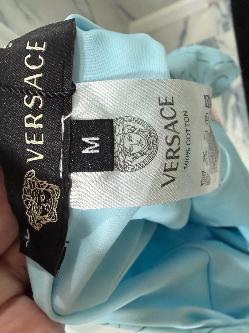 Versace Blue Embossed Logo One-Piece - Picture 5 of 8